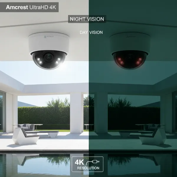Amcrest UltraHD 4K Dome Camera PoE capturing high-resolution surveillance footage.
