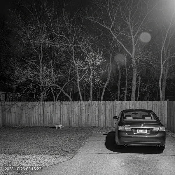 Blurams Outdoor Pro security camera capturing clear black-and-white starlight night vision footage of a yard.