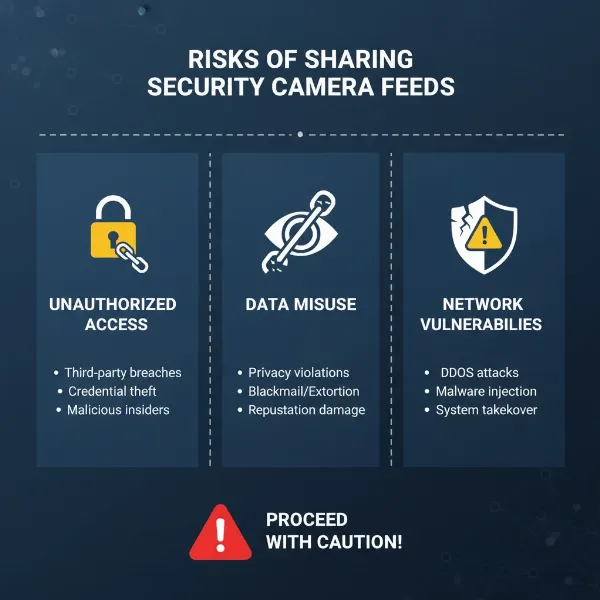 Infographic showing potential risks associated with insecure sharing of security camera access.