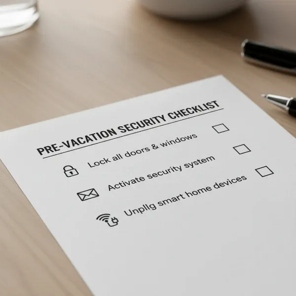 A detailed checklist for home security before vacation, including cameras and smart home devices