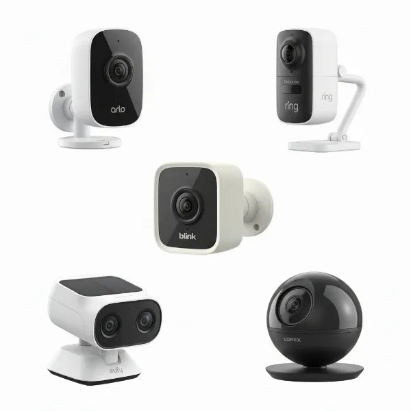 A selection of the best security cameras compatible with Alexa Show, showcasing various designs and features.