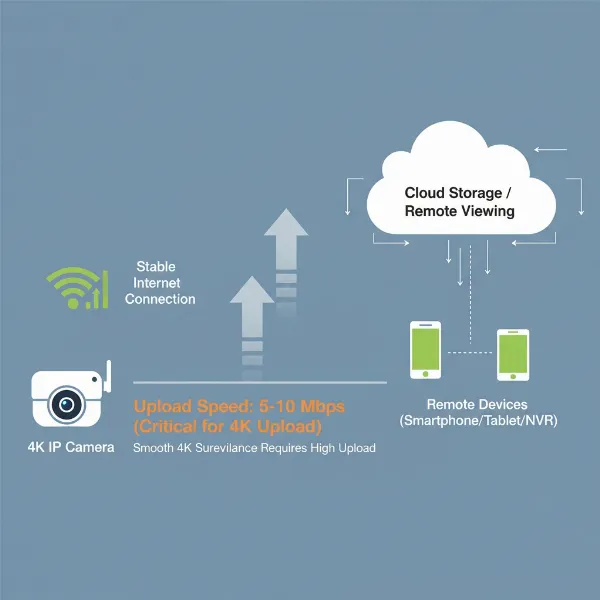 Network diagram illustrating critical upload speed for 4K security cameras.