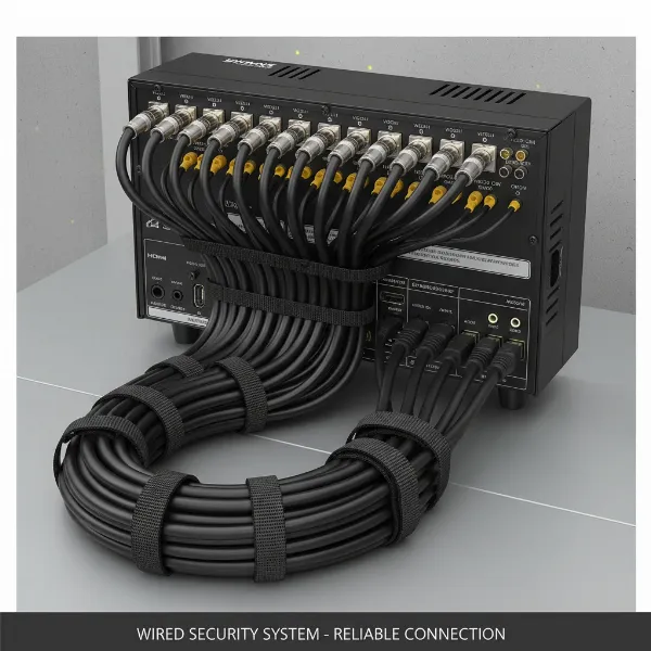 Diagram or photo illustrating the wiring process of a Swann Enforcer camera to a DVR system.
